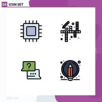 Set of 4 Modern UI Icons Symbols Signs for chip job gadget art laptop Editable Vector Design Elements