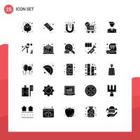 25 Universal Solid Glyphs Set for Web and Mobile Applications gdpr man test business shopping Editable Vector Design Elements