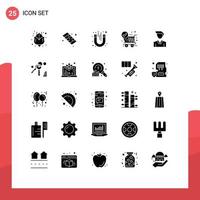 25 Universal Solid Glyphs Set for Web and Mobile Applications gdpr man test business shopping Editable Vector Design Elements