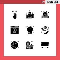 Set of 9 Vector Solid Glyphs on Grid for user interface monarchy download sport Editable Vector Design Elements