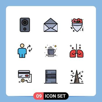 Mobile Interface Filledline Flat Color Set of 9 Pictograms of cup sync fast human avatar Editable Vector Design Elements