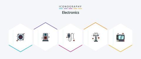 paquete de iconos de 25 líneas completas de electrónica que incluye . dibujar. enchufe. diseño. parque vector