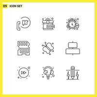 Pictogram Set of 9 Simple Outlines of butterfly memory management hardware watch Editable Vector Design Elements