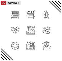 Group of 9 Modern Outlines Set for city confectionery magician hat candy laboratory Editable Vector Design Elements