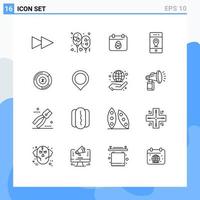 Mobile Interface Outline Set of 16 Pictograms of chart pie egg signs map Editable Vector Design Elements