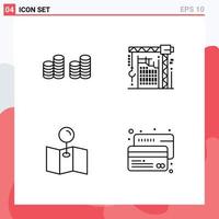 Pictogram Set of 4 Simple Filledline Flat Colors of cash pin building interior card Editable Vector Design Elements