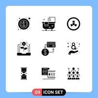 Universal Icon Symbols Group of 9 Modern Solid Glyphs of card investment mutation financial business Editable Vector Design Elements