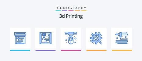 Paquete de 5 íconos azules de impresión 3d que incluye 3d. modelado. diseño de iconos creativos vector