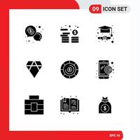 Universal Icon Symbols Group of 9 Modern Solid Glyphs of coins crypto currency coins crypto asch Editable Vector Design Elements