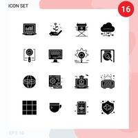 16 Thematic Vector Solid Glyphs and Editable Symbols of live ok director magnifier explore Editable Vector Design Elements