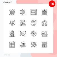 User Interface Pack of 16 Basic Outlines of store restaurant web hotel sidebar Editable Vector Design Elements