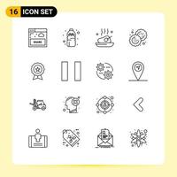 Set of 16 Modern UI Icons Symbols Signs for ecommerce cutter dinner cookie baking Editable Vector Design Elements