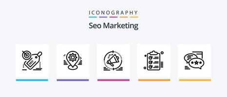 Seo Marketing Line 5 Icon Pack Including target. search. analytics. web. world. Creative Icons Design vector