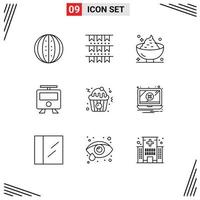 Modern Set of 9 Outlines Pictograph of train railway party maps mashed Editable Vector Design Elements