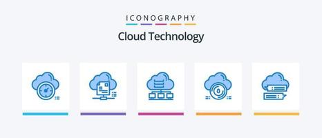 paquete de iconos azul 5 de tecnología en la nube que incluye la nube. seguro. documento. seguro. conectar. diseño de iconos creativos vector