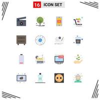 16 User Interface Flat Color Pack of modern Signs and Symbols of school drawer sun cabinet shopping Editable Pack of Creative Vector Design Elements