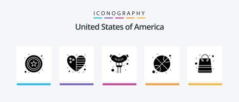 Usa Glyph 5 Icon Pack Including shop. money. frankfurter. bag. sports. Creative Icons Design vector