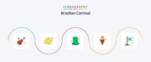 paquete de íconos planos 5 del carnaval brasileño que incluye pancarta. helado. luz de sol. alimento. gorra vector