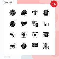 16 User Interface Solid Glyph Pack of modern Signs and Symbols of symptom list inspiration check tool Editable Vector Design Elements