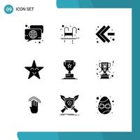 Set of 9 Vector Solid Glyphs on Grid for cup star swimming face left Editable Vector Design Elements