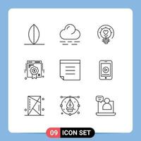 9 Universal Outline Signs Symbols of phone note light web quality quality Editable Vector Design Elements