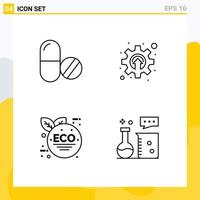 Group of 4 Modern Filledline Flat Colors Set for drug eco leaf tablet gear chemical equipment Editable Vector Design Elements