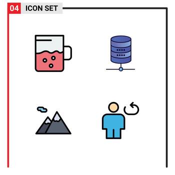 Paquete de color plano de línea de relleno de interfaz de usuario de 4 de signos y símbolos modernos de elementos de diseño de vector editables de cuerpo de computación de montañas de copa