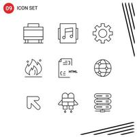 Group of 9 Outlines Signs and Symbols for html development tools develop construction Editable Vector Design Elements