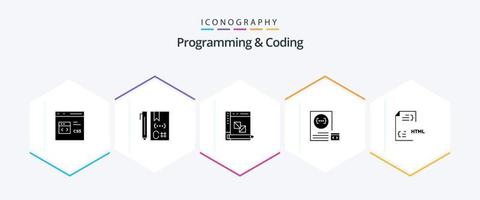 Programming And Coding 25 Glyph icon pack including develop. app. develop. planning. development vector