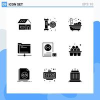 9 User Interface Solid Glyph Pack of modern Signs and Symbols of coding server home remote database Editable Vector Design Elements