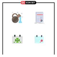 Mobile Interface Flat Icon Set of 4 Pictograms of olive clover business report leaf Editable Vector Design Elements