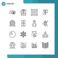 16 Universal Outline Signs Symbols of city building product day balloon Editable Vector Design Elements