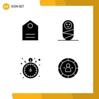 Mobile Interface Solid Glyph Set of 4 Pictograms of basic chart child stop watch efficiency Editable Vector Design Elements