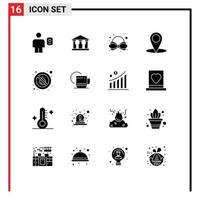 Group of 16 Modern Solid Glyphs Set for water no bow drop map Editable Vector Design Elements