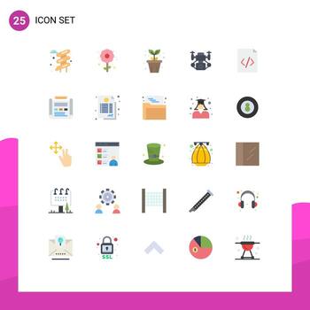 Mobile Interface Flat Color Set of 25 Pictograms of blueprint document pot code camera Editable Vector Design Elements