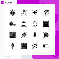 Set of 16 Modern UI Icons Symbols Signs for burger rush right logistics money saving Editable Vector Design Elements