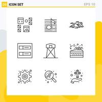 Modern Set of 9 Outlines and symbols such as profiles accounts sound evening landscape Editable Vector Design Elements