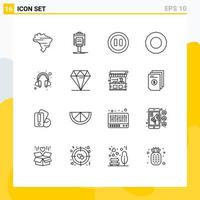 Set of 16 Modern UI Icons Symbols Signs for jewelry support controls help bonus Editable Vector Design Elements