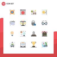 Set of 16 Commercial Flat Colors pack for audio player minimize music romantic Editable Pack of Creative Vector Design Elements