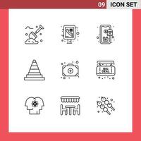 Stock Vector Icon Pack of 9 Line Signs and Symbols for add tools mobile signaling cone Editable Vector Design Elements