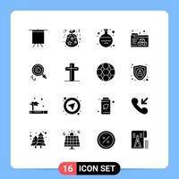 Mobile Interface Solid Glyph Set of 16 Pictograms of owner copyright flask content printing Editable Vector Design Elements