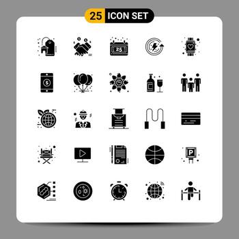 paquete de interfaz de usuario de 25 glifos sólidos básicos de calendario de corazón inteligente protección ambiental ecología elementos de diseño vectorial editables vector