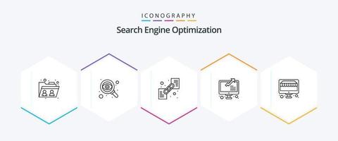 seo paquete de iconos de 25 líneas que incluye seo. en línea. expediente. Estadísticas. grafico vector