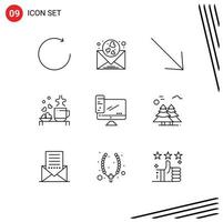 Set of 9 Commercial Outlines pack for monitor wedding right loving hearts Editable Vector Design Elements