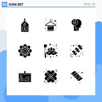 Set of 9 Vector Solid Glyphs on Grid for mask chemistry arrow biochemistry down Editable Vector Design Elements