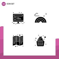 Universal Icon Symbols Group of 4 Modern Solid Glyphs of computer flyer webpage spring print Editable Vector Design Elements