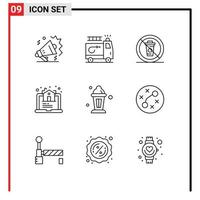 9 User Interface Outline Pack of modern Signs and Symbols of abrahamic real and house restaurant Editable Vector Design Elements
