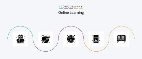 Online Learning Glyph 5 Icon Pack Including education. mobile. fitness. learning. information vector