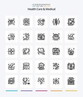 Creative Health Care And Medical 25 OutLine icon pack  Such As medical. health. emergency. care. kidneys vector