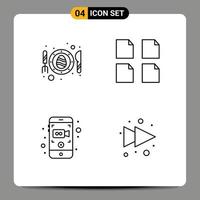grupo de 4 colores planos de línea de relleno modernos establecidos para elementos de diseño vectorial editables de múltiples flechas codificadas de video de huevo vector